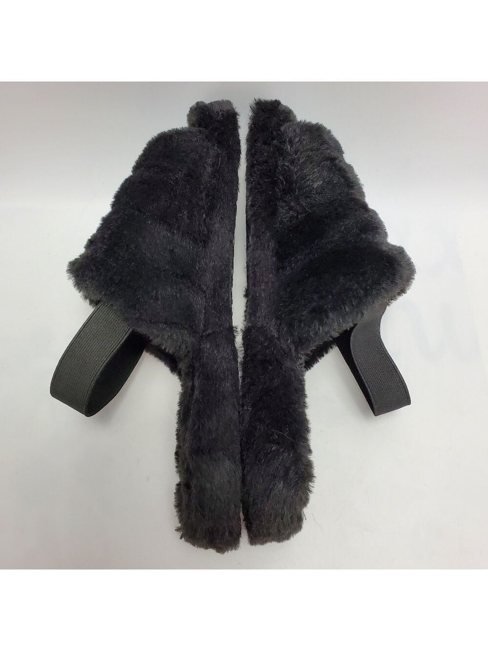 Cozy Fluffy Mule Sling Back Elastic Strap Faux Fur Slippers Black Size Medium - Picture 10 of 12